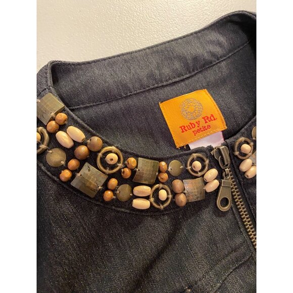 Ruby Rd. Petite Womens Beaded Collar Black Jacket 6 Petite - Picture 3 of 10